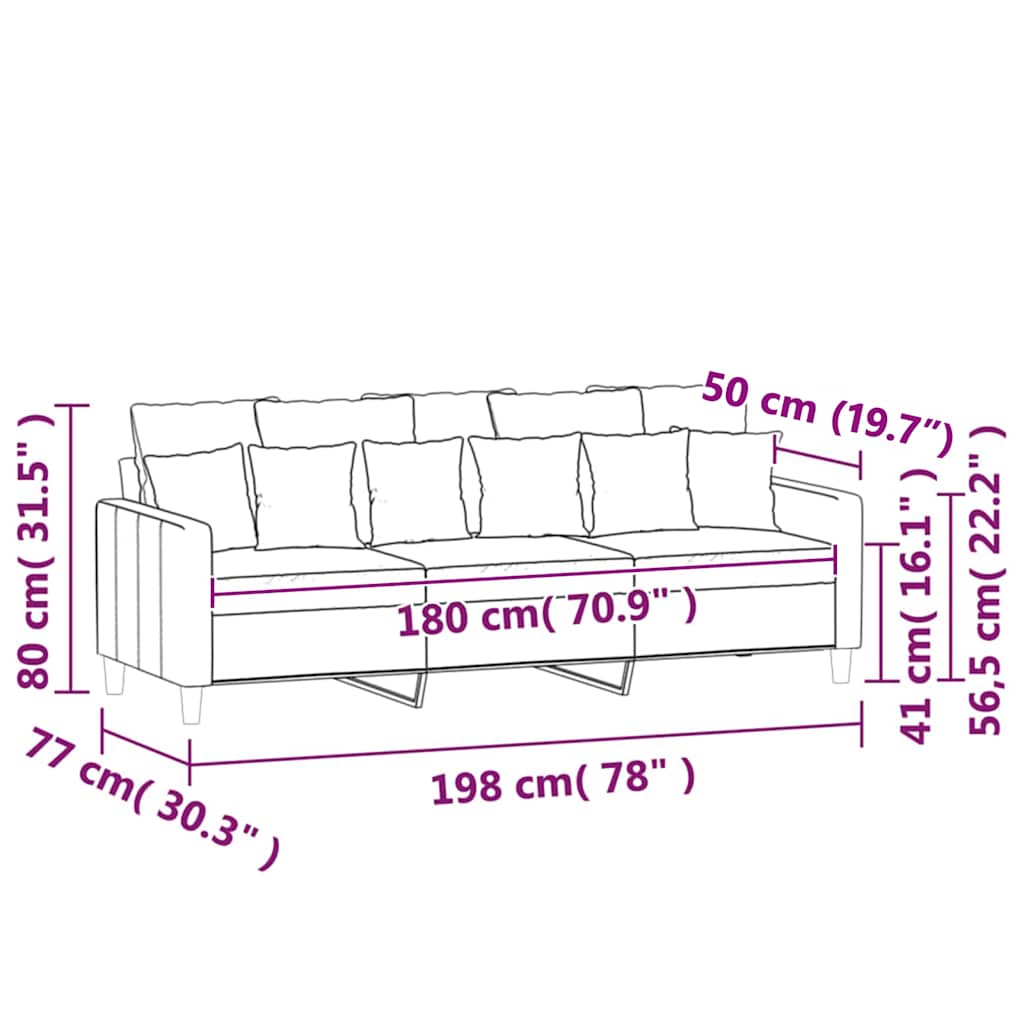 vidaXL Sofa 3-osobowa, kremowy, 180 cm, tapicerowana aksamitem