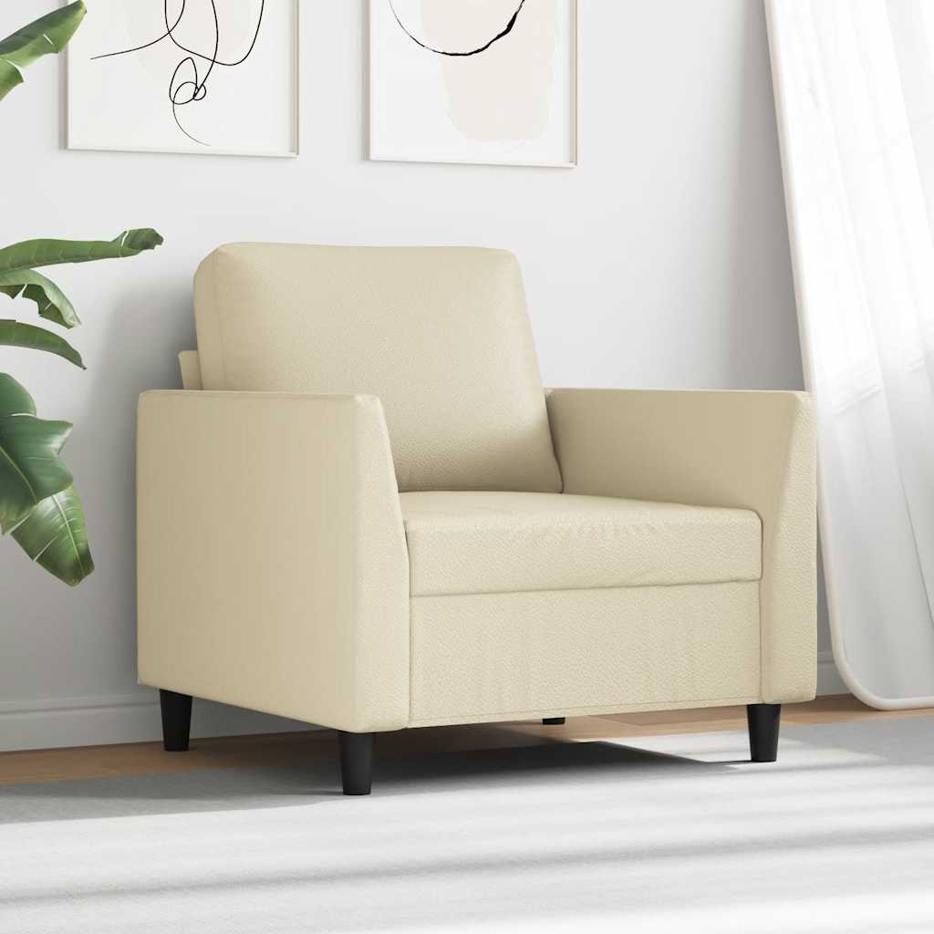 vidaXL Fotel, kremowy, 60 cm, obity sztuczną skórą