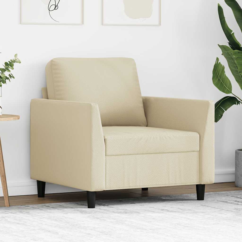 vidaXL Fotel, kremowy, 60 cm, obity sztuczną skórą