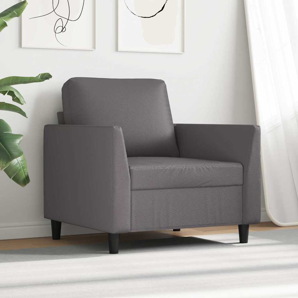 vidaXL Fotel, szary, 60 cm, obity sztuczną skórą