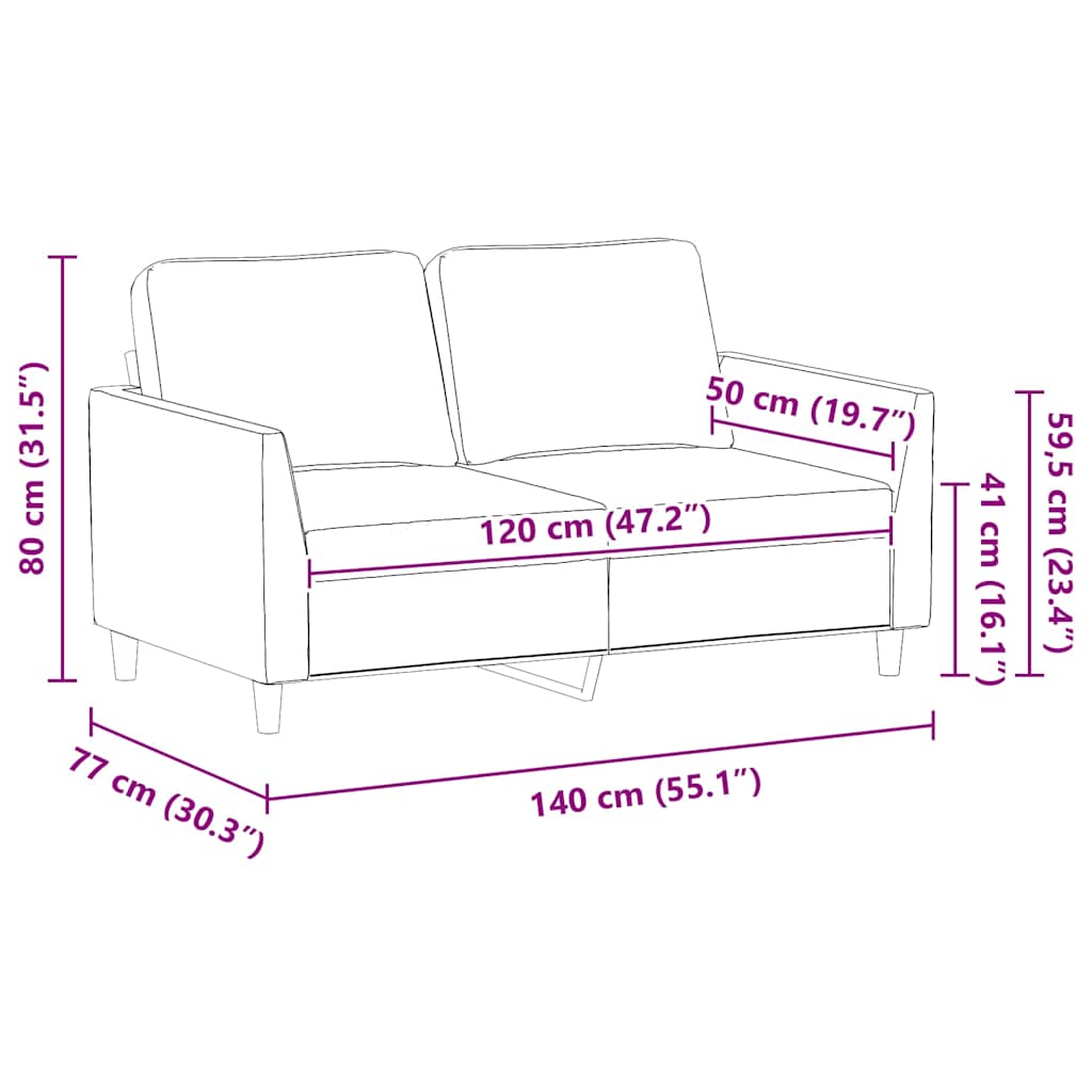 vidaXL 2-osobowa sofa, szary, 120 cm, sztuczna skóra