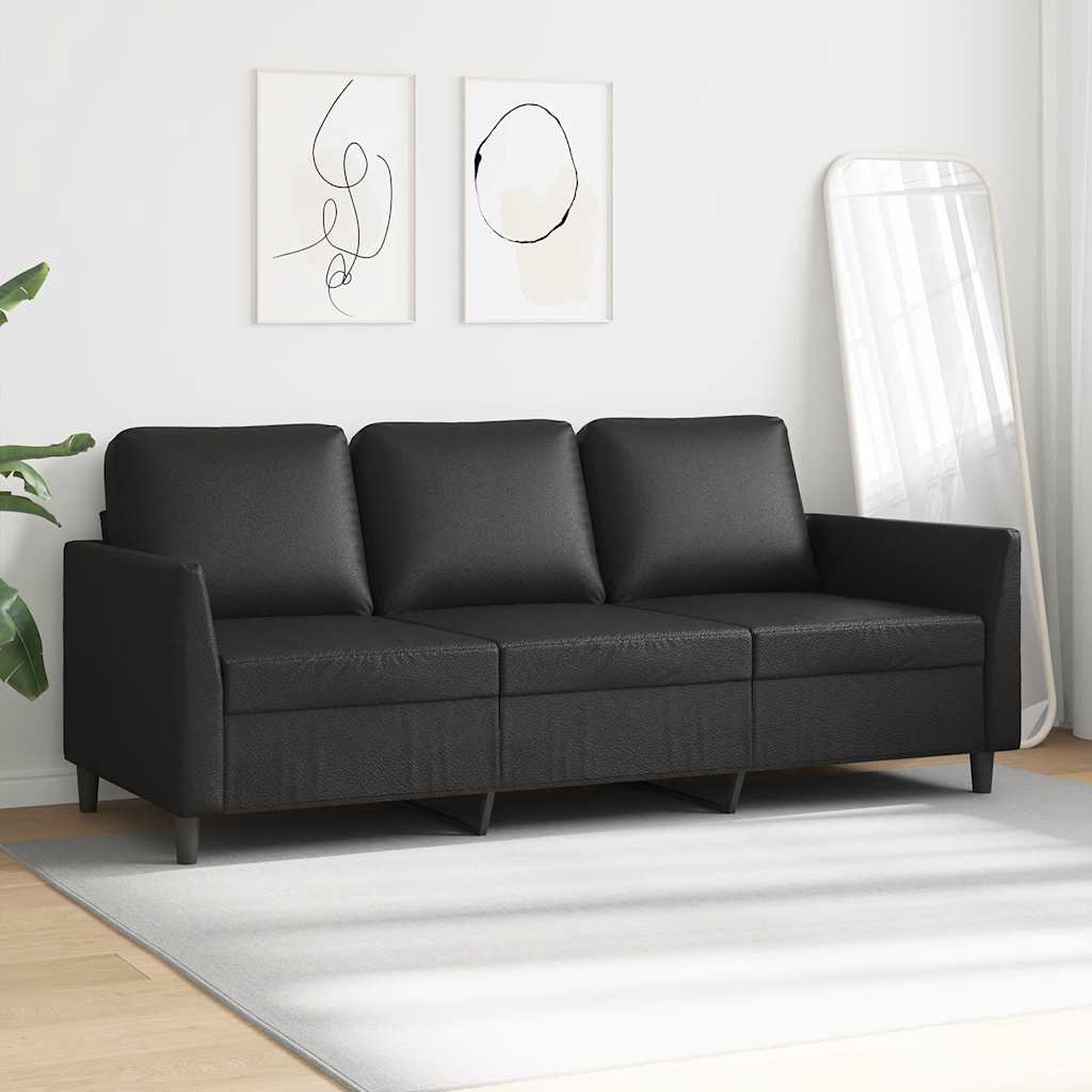 vidaXL 3-osobowa sofa, czarna, 180 cm, obita sztuczną skórą