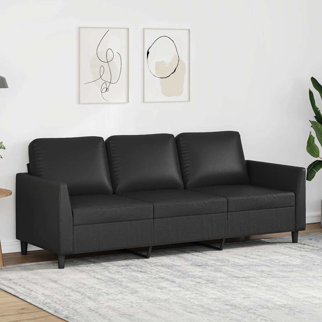 vidaXL 3-osobowa sofa, czarna, 180 cm, obita sztuczną skórą