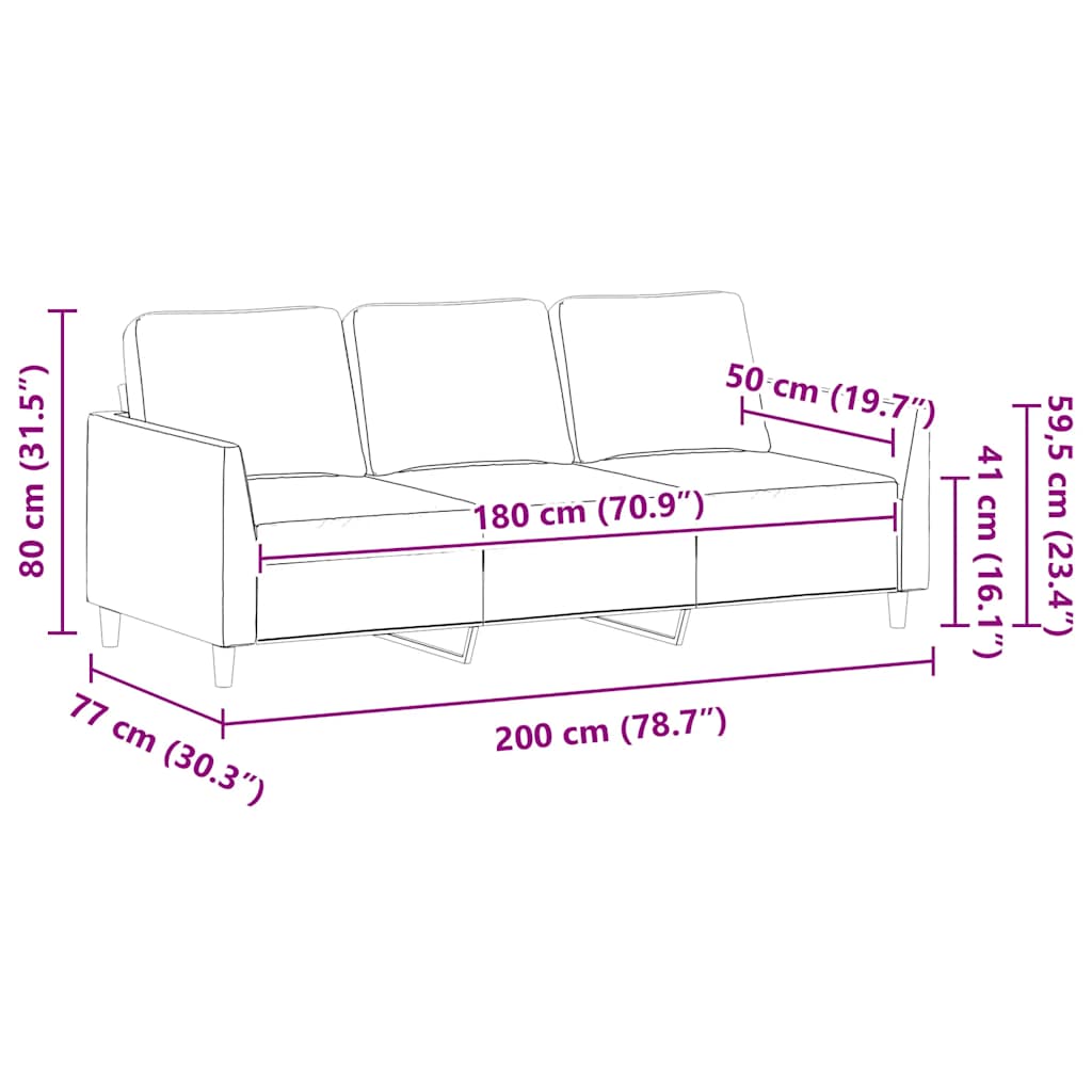 vidaXL 3-osobowa sofa, kremowa, 180 cm, sztuczna skóra