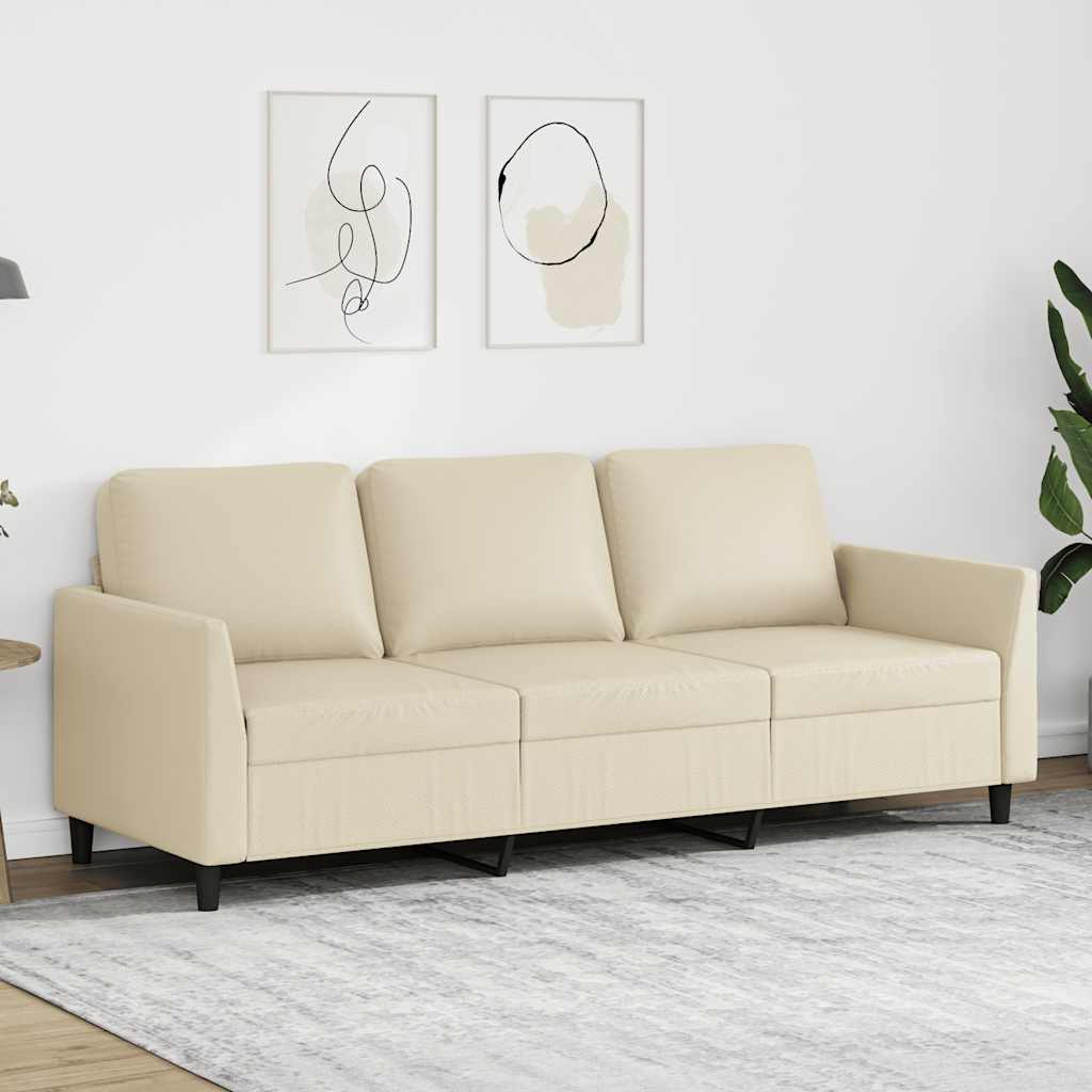 vidaXL 3-osobowa sofa, kremowa, 180 cm, sztuczna skóra