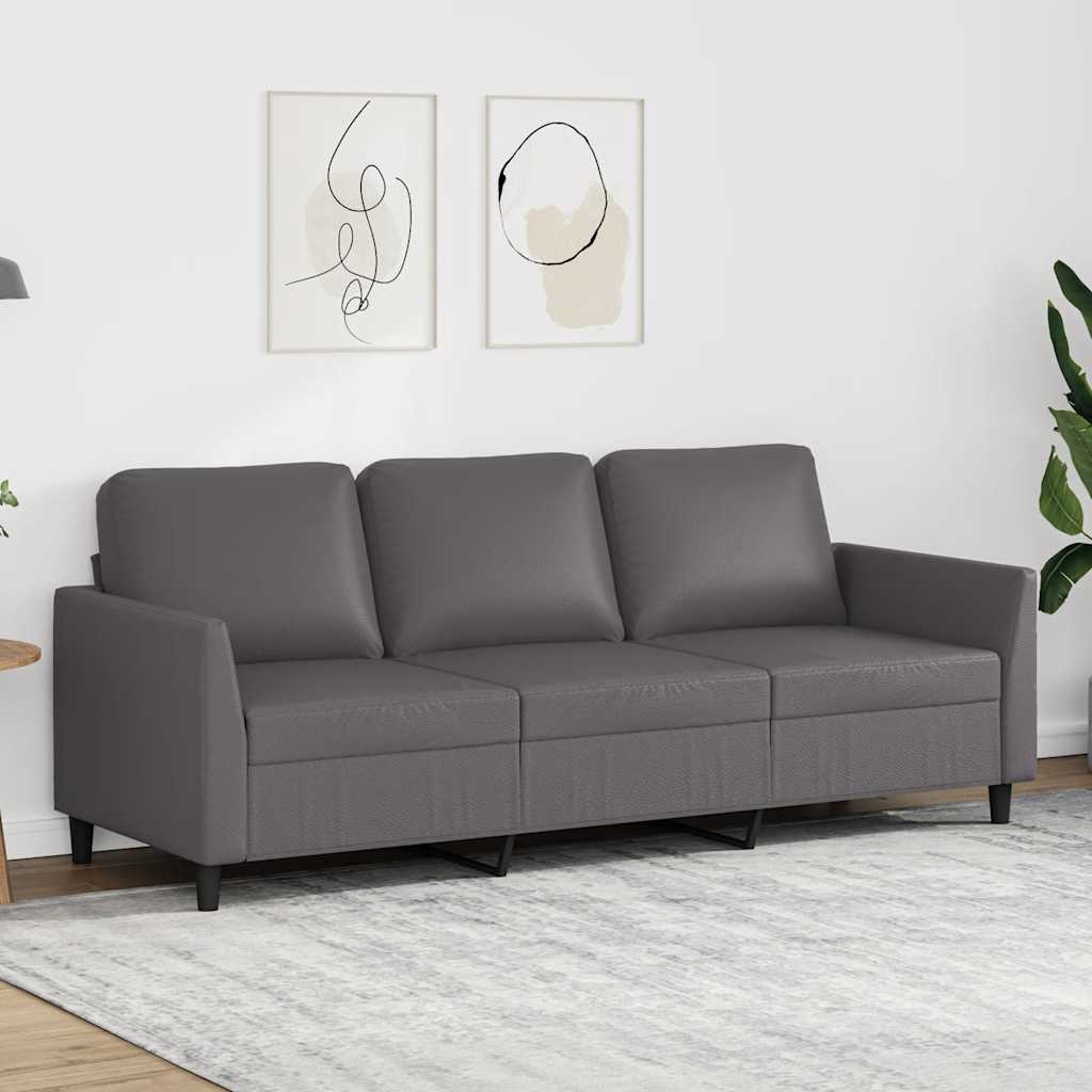 vidaXL 3-osobowa sofa, szara, 180 cm, sztuczna skóra