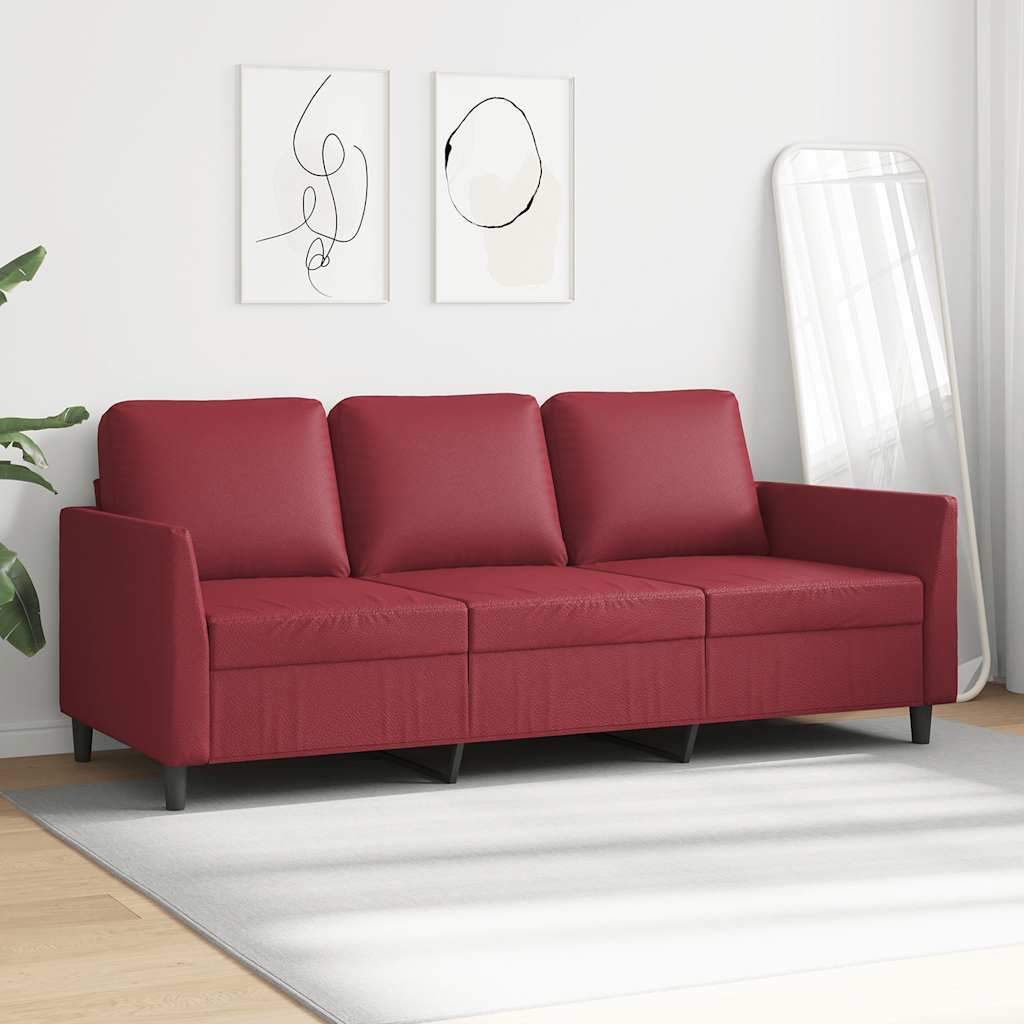 vidaXL 3-osobowa sofa, winna czerwień, 180 cm, sztuczna skóra