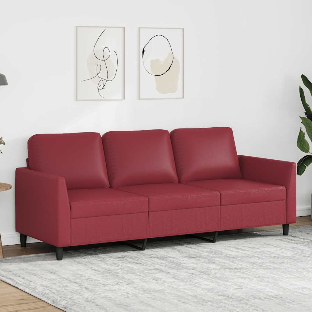 vidaXL 3-osobowa sofa, winna czerwień, 180 cm, sztuczna skóra