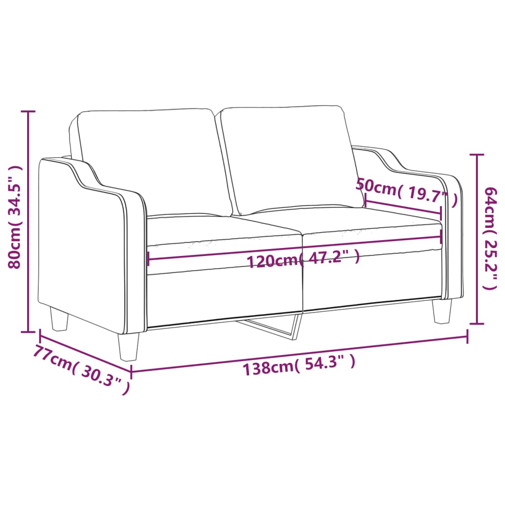 vidaXL Sofa 2-osobowa, winna czerwień, 120 cm, tapicerowana tkaniną