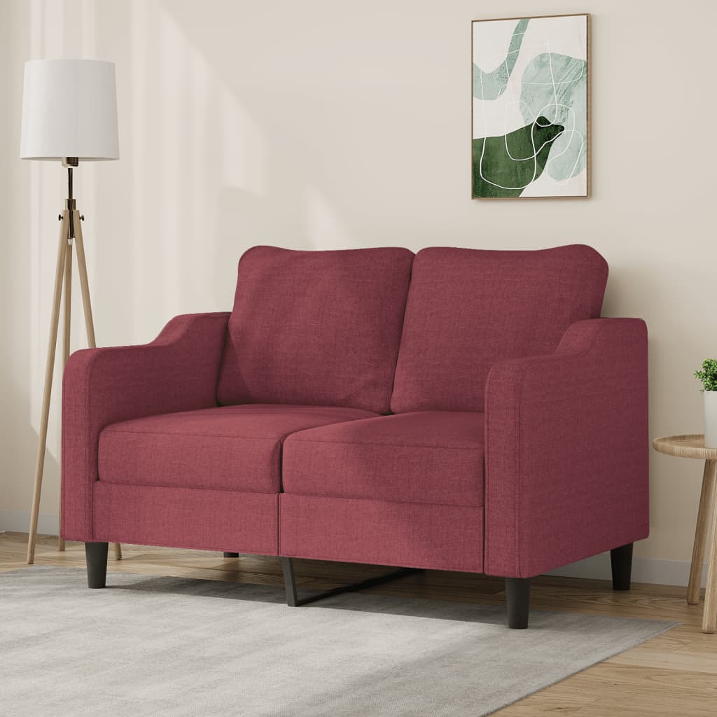 vidaXL Sofa 2-osobowa, winna czerwień, 120 cm, tapicerowana tkaniną
