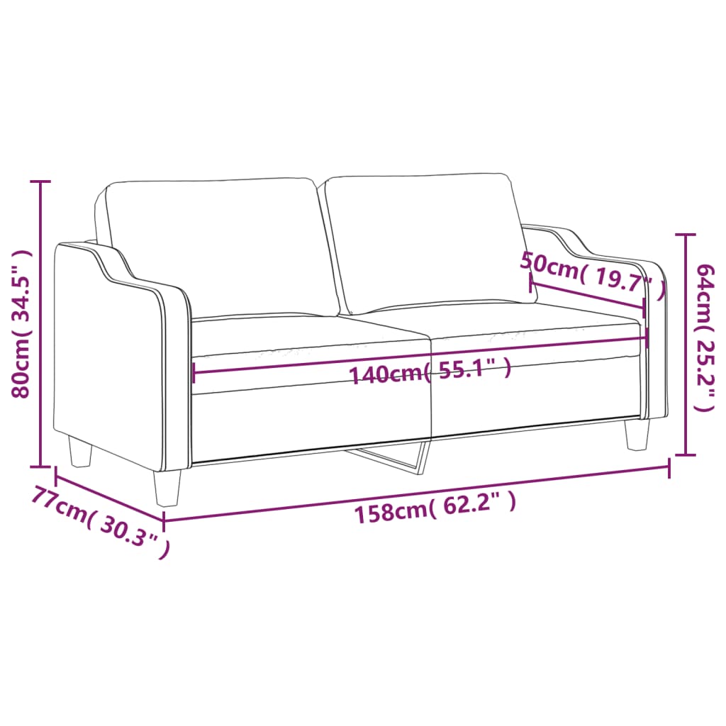 vidaXL Sofa 2-osobowa, brązowa, 140 cm, tapicerowana tkaniną