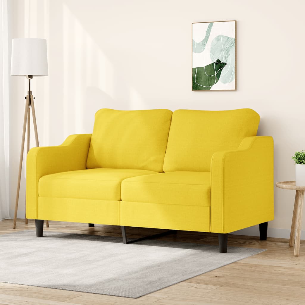 vidaXL Sofa 2-osobowa, jasnożółta, 140 cm, tapicerowana tkaniną