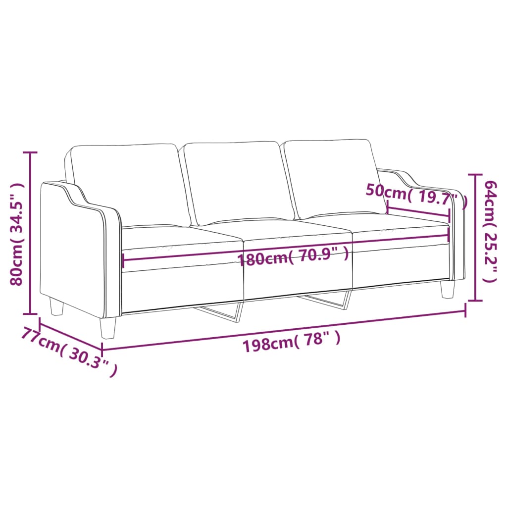 vidaXL Sofa 3-osobowa, jasnoszara, 180 cm, tapicerowana tkaniną