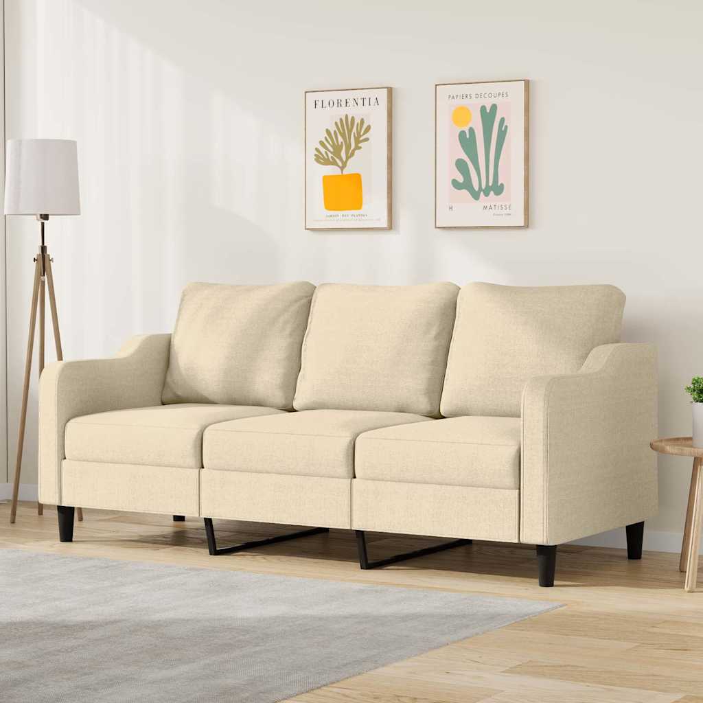 vidaXL 3-osobowa sofa, kremowa, 180 cm, tapicerowana tkaniną