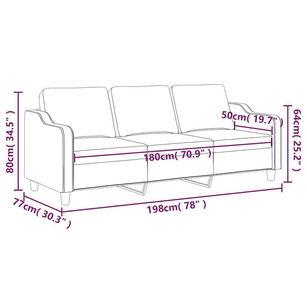 vidaXL Sofa 3-osobowa, czarna, 180 cm, tapicerowana tkaniną