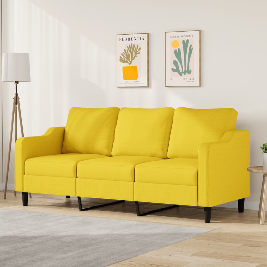 vidaXL Sofa 3-osobowa, jasnożółta, 180 cm, tapicerowana tkaniną