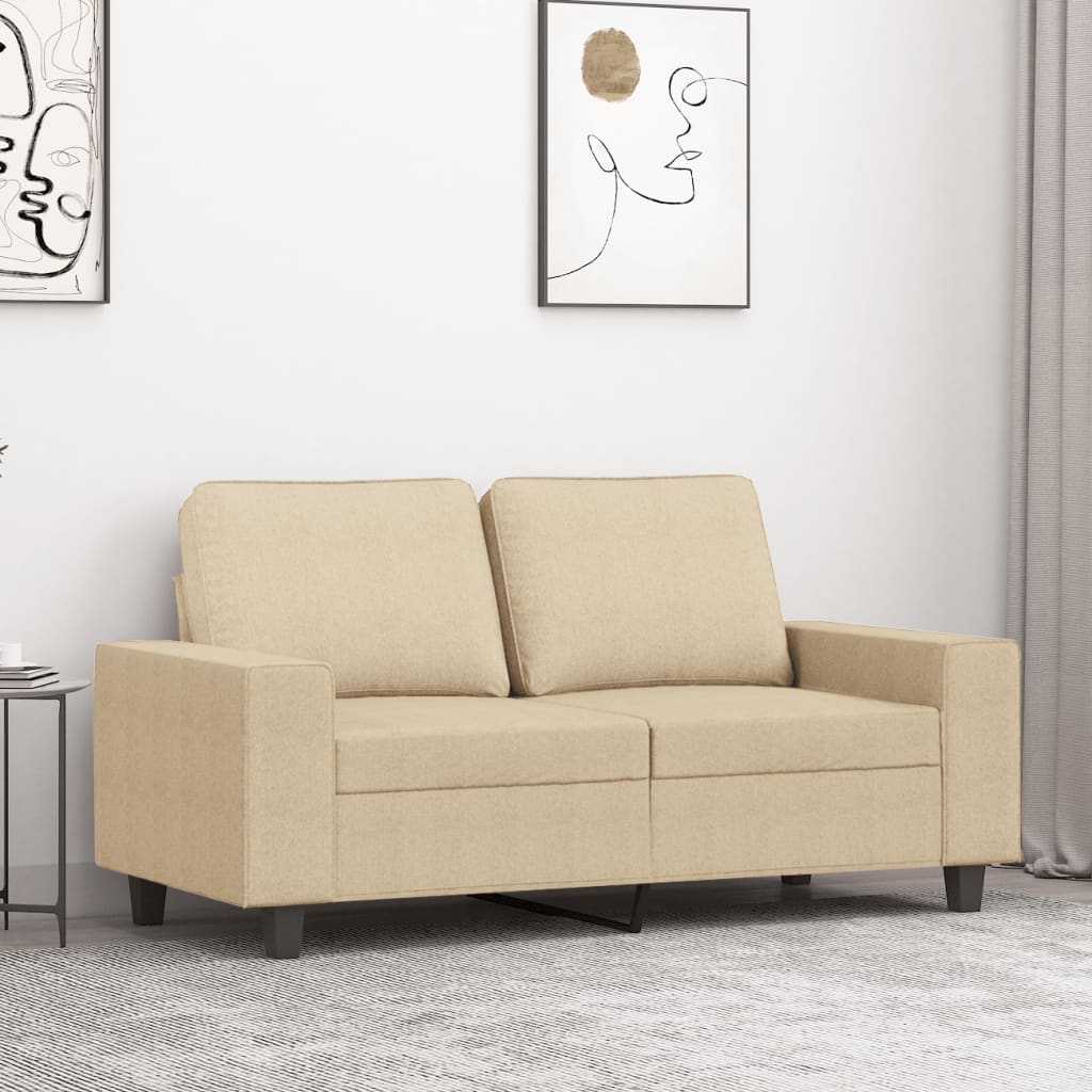 vidaXL 2-osobowa sofa, kremowa, 120 cm, tapicerowana tkaniną