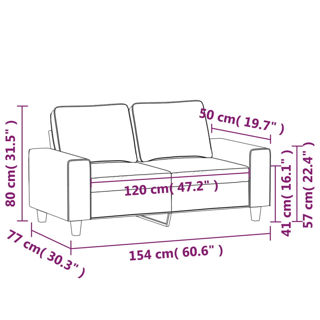 vidaXL Sofa 2-osobowa, winna czerwień, 120 cm, tapicerowana tkaniną