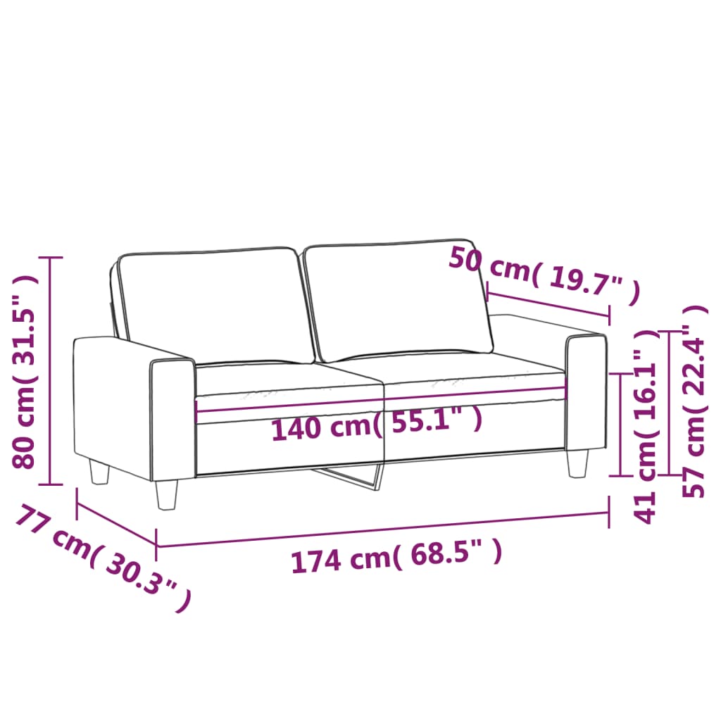 vidaXL Sofa 2-osobowa, jasnoszara, 140 cm, tapicerowana tkaniną