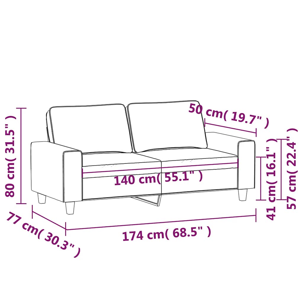 vidaXL Sofa 2-osobowa, czarna, 140 cm, tapicerowana tkaniną