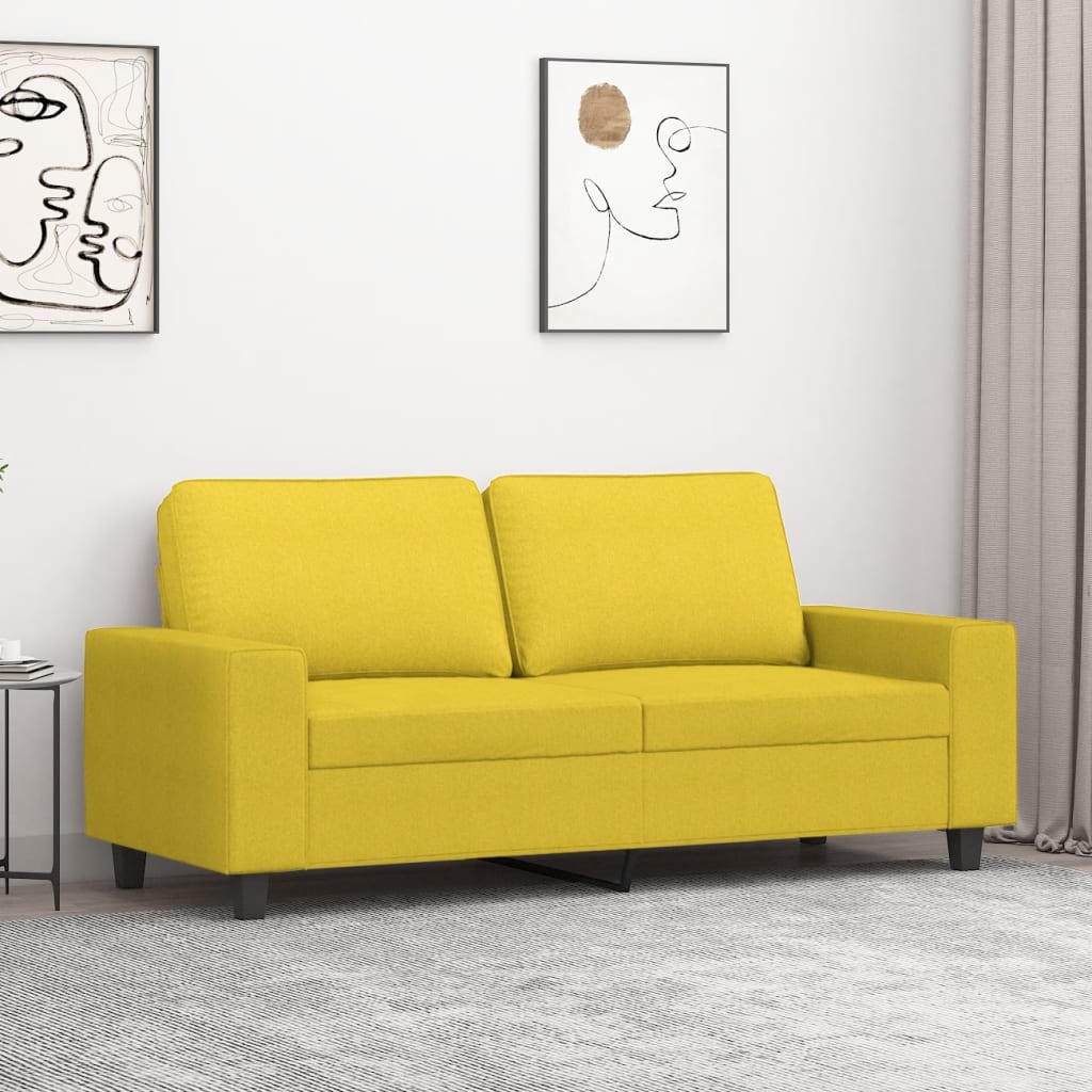 vidaXL Sofa 2-osobowa, jasnożółta, 140 cm, tapicerowana tkaniną