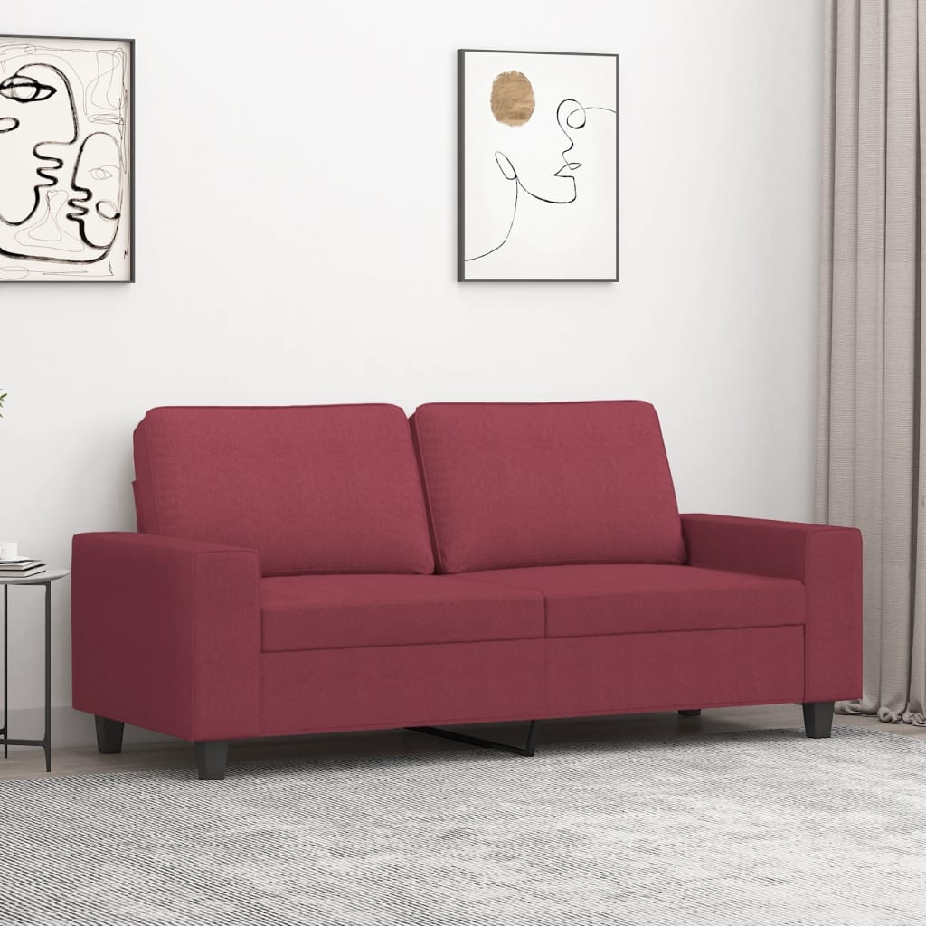 vidaXL Sofa 2-osobowa, winna czerwień, 140 cm, tapicerowana tkaniną