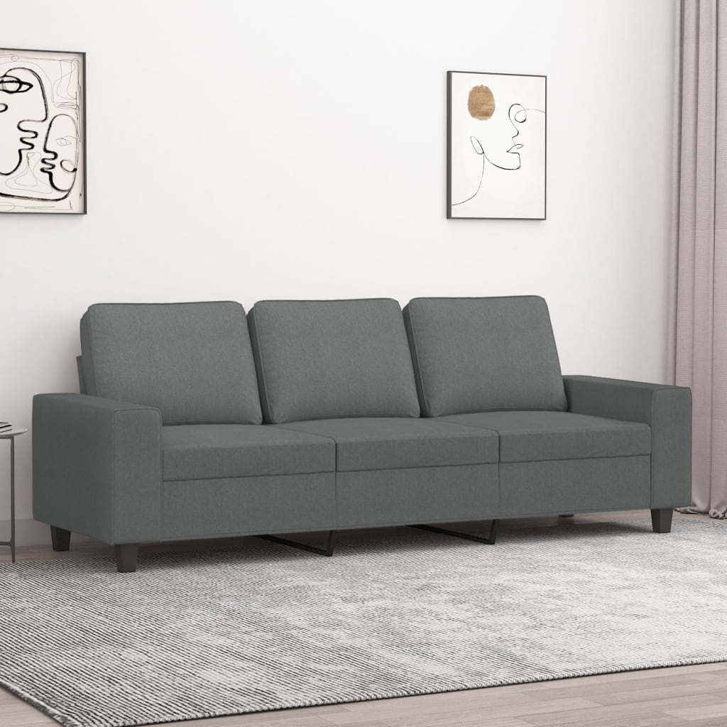vidaXL Sofa 3-osobowa, ciemnoszara, 180 cm, tapicerowana tkaniną