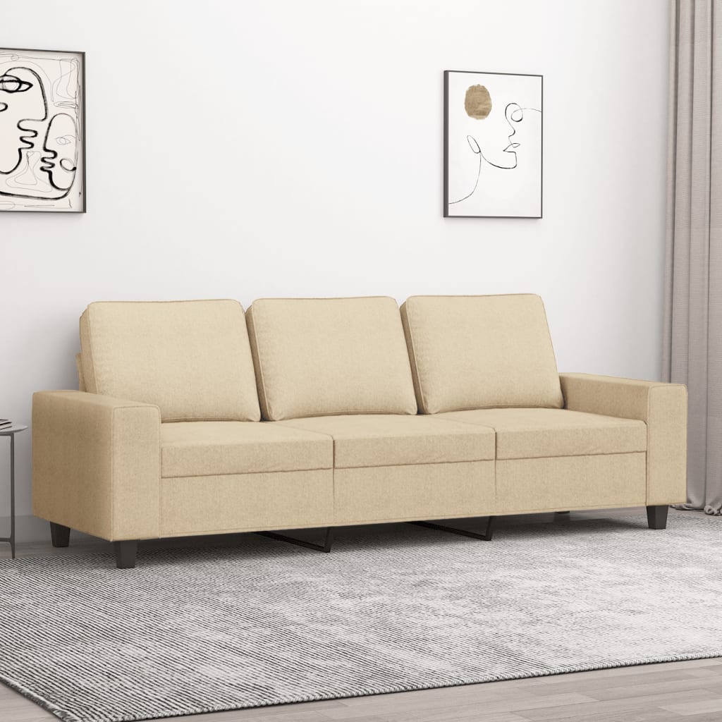 vidaXL 3-osobowa sofa, kremowa, 180 cm, tapicerowana tkaniną