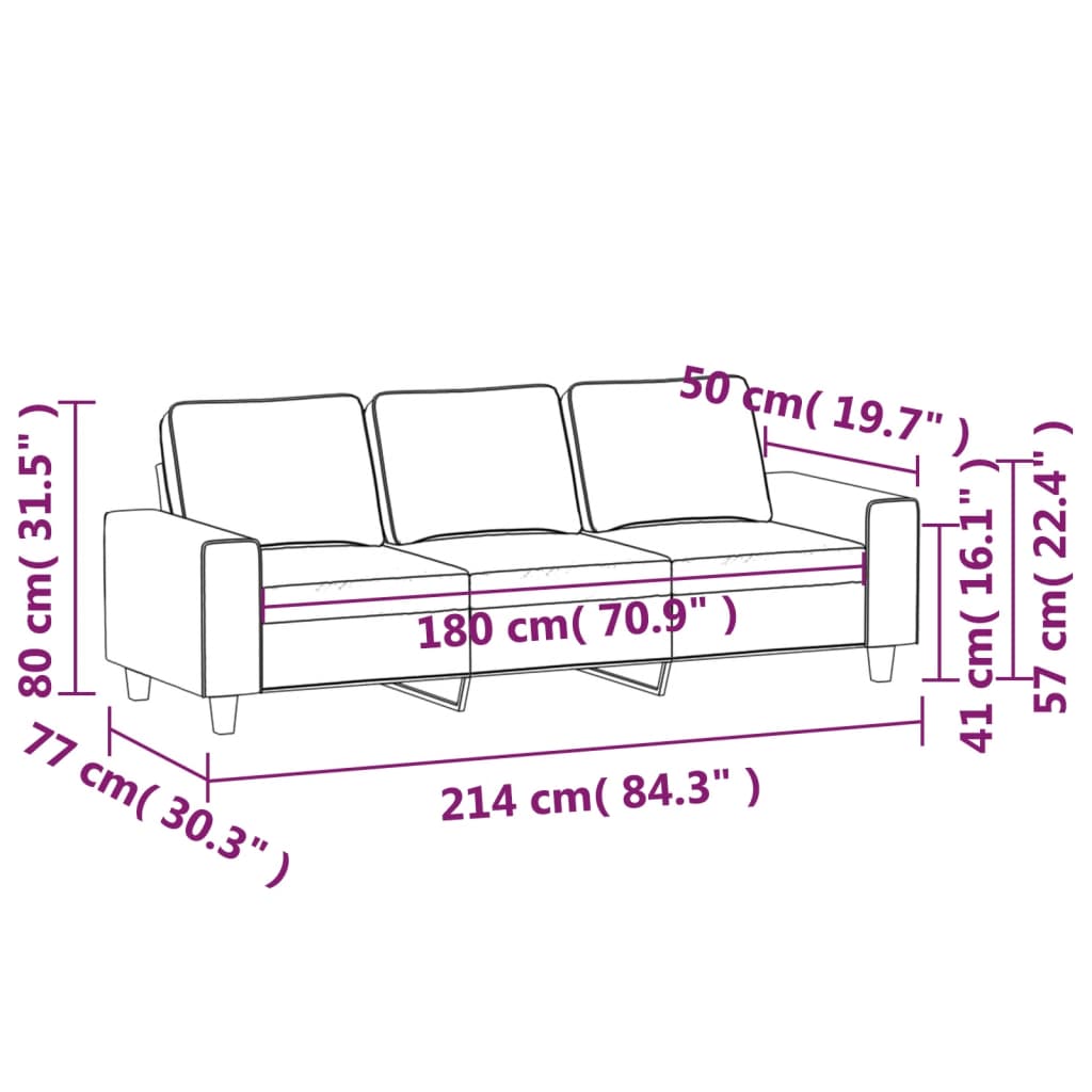 vidaXL Sofa 3-osobowa, czarna, 180 cm, tapicerowana tkaniną