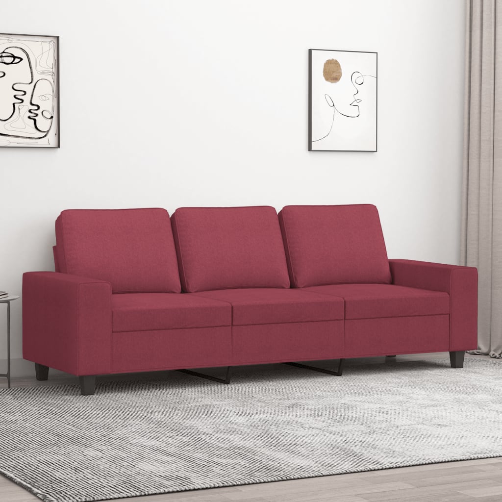 vidaXL Sofa 3-osobowa, winna czerwień, 180 cm,tapicerowana tkaniną