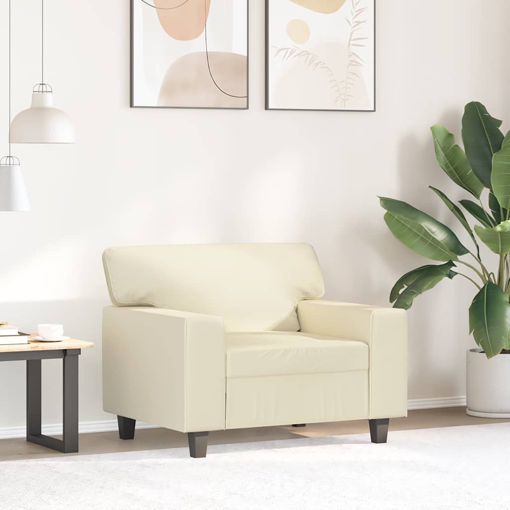 vidaXL Fotel, kremowy, 60 cm, obity sztuczną skórą