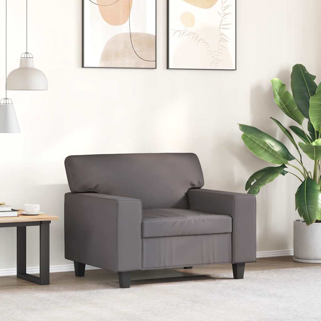 vidaXL Fotel, szary, 60 cm, obity sztuczną skórą