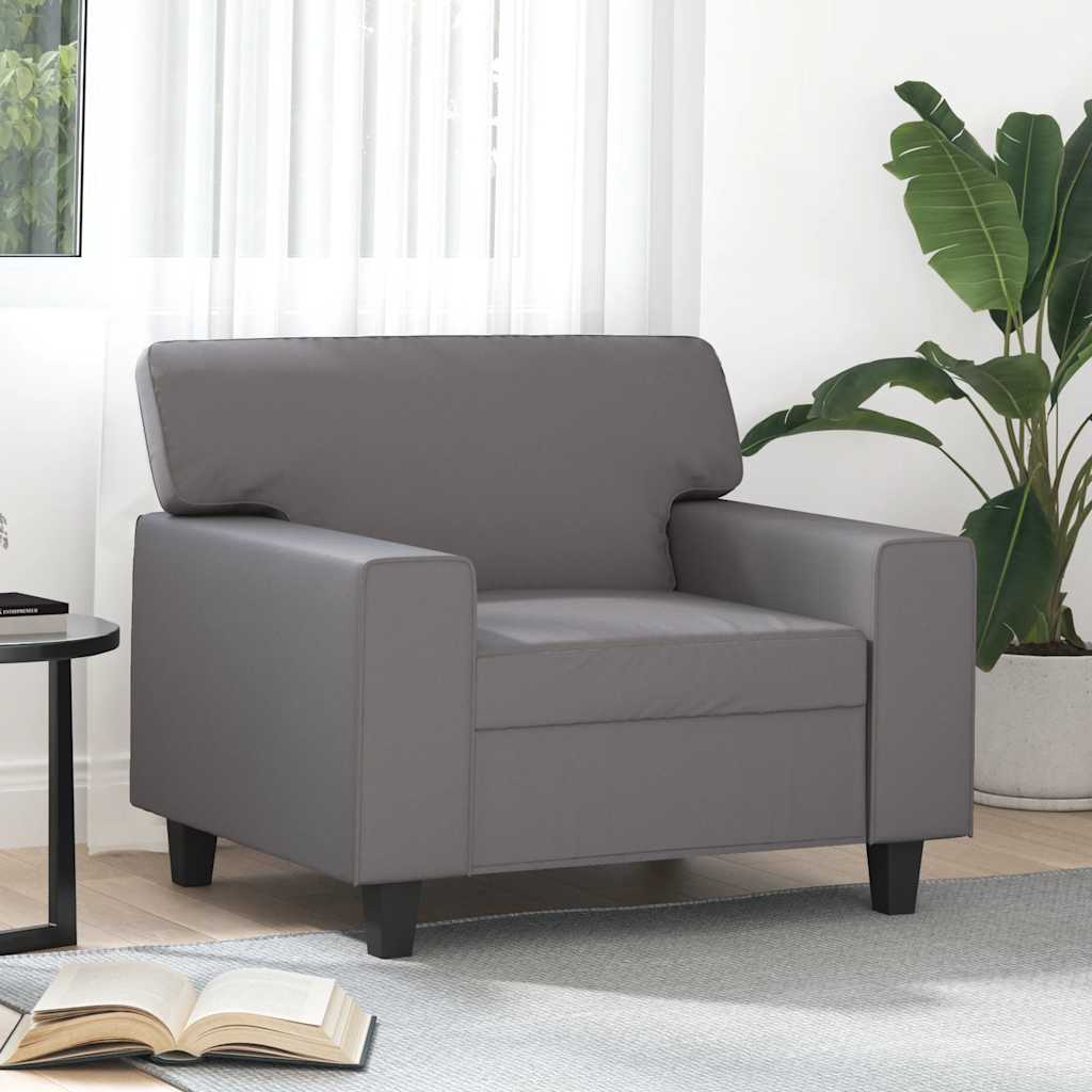 vidaXL Fotel, szary, 60 cm, obity sztuczną skórą