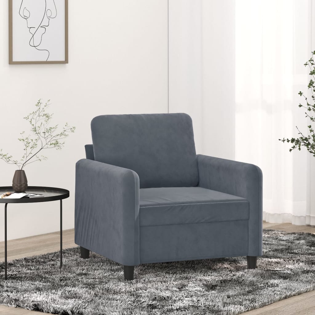 vidaXL Fotel, ciemnoszary, 60 cm, obity aksamitem