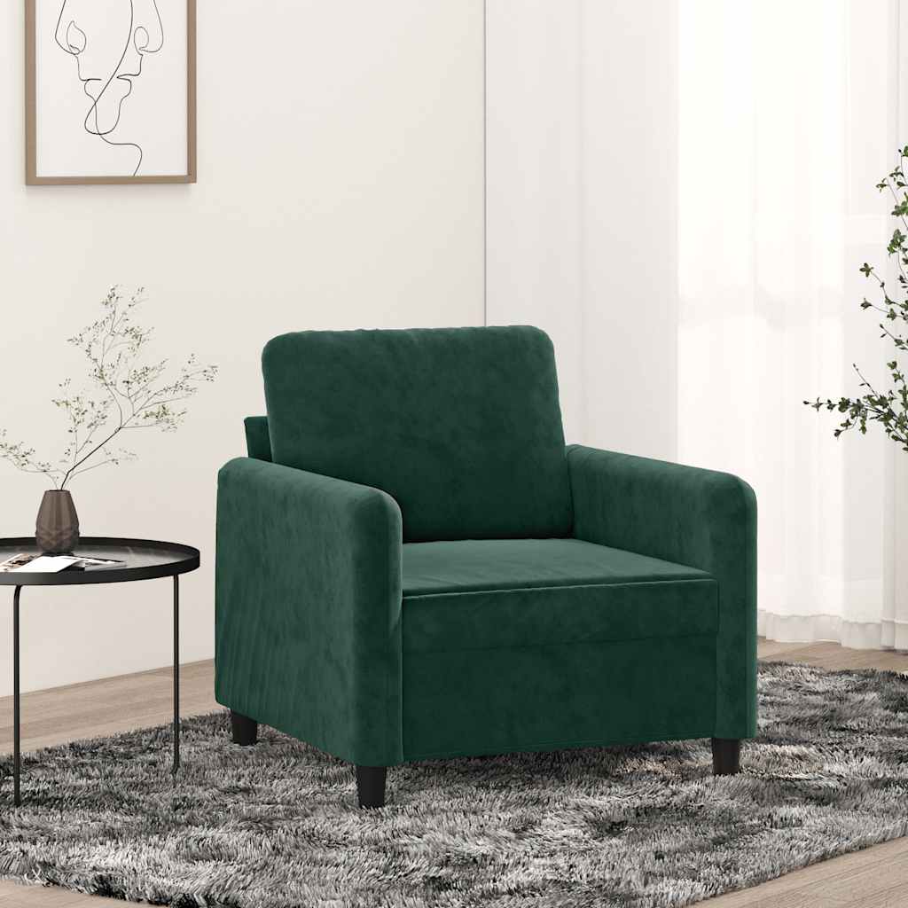 vidaXL Fotel, ciemnozielony, 60 cm, obity aksamitem