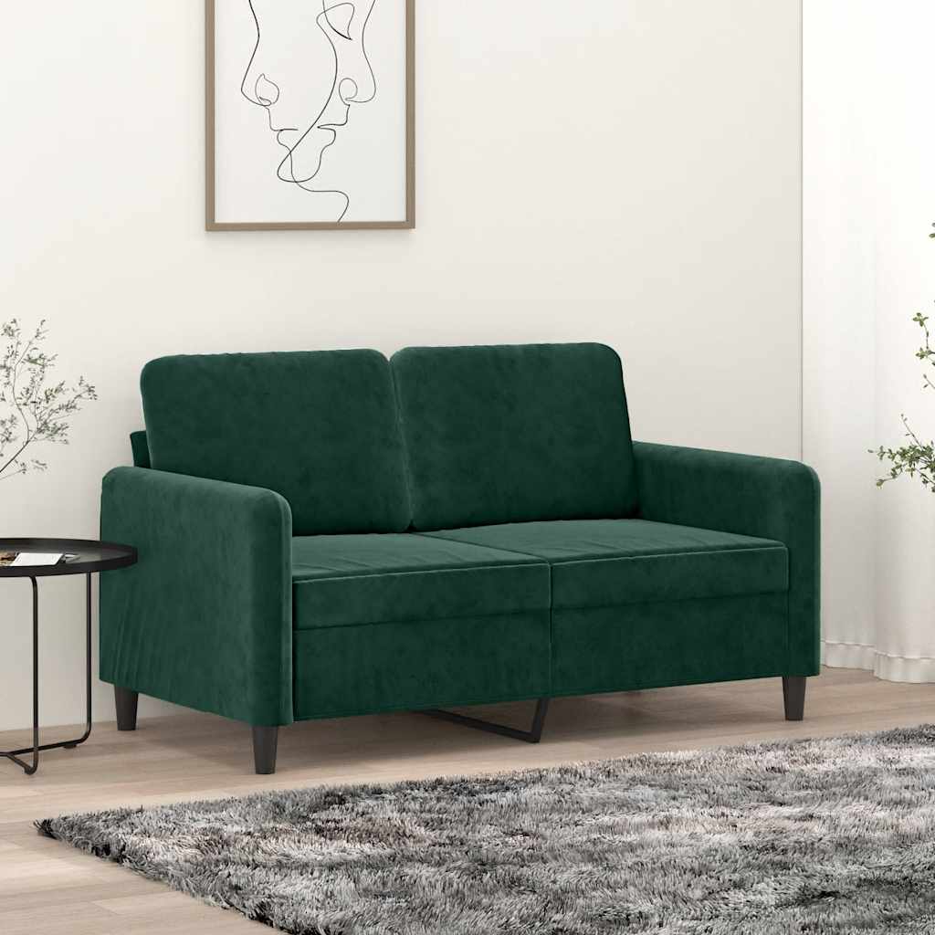 vidaXL Sofa 2-osobowa, ciemnozielona, 120 cm, tapicerowana aksamitem