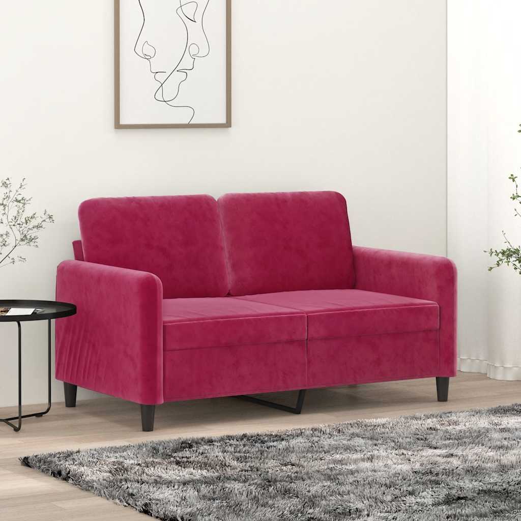 vidaXL Sofa 2-osobowa, winna czerwień, 120 cm, tapicerowana aksamitem