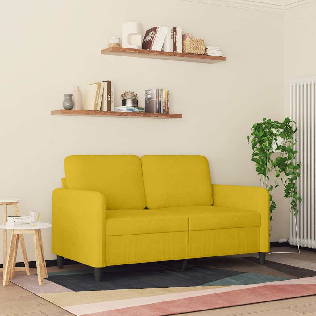 vidaXL Sofa 2-osobowa, żółta, 120 cm, tapicerowana aksamitem