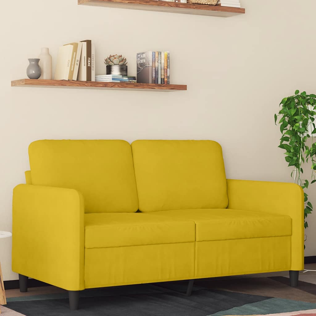 vidaXL Sofa 2-osobowa, żółta, 120 cm, tapicerowana aksamitem