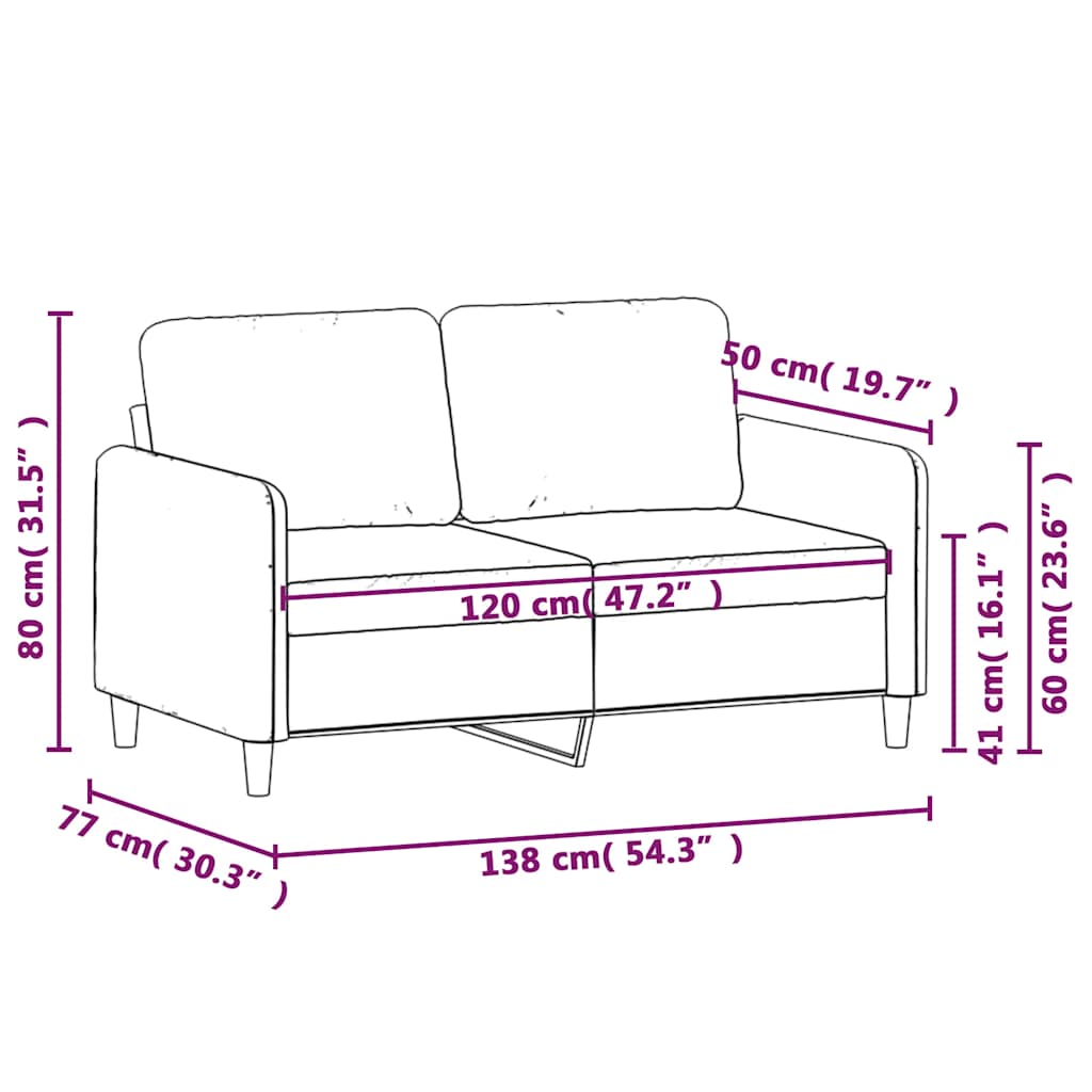 vidaXL Sofa 2-osobowa, niebieski, 120 cm, tapicerowana aksamitem