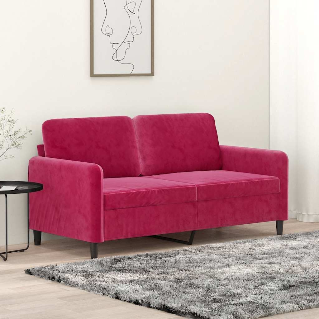 vidaXL Sofa 2-osobowa, winna czerwień, 140 cm, tapicerowana aksamitem