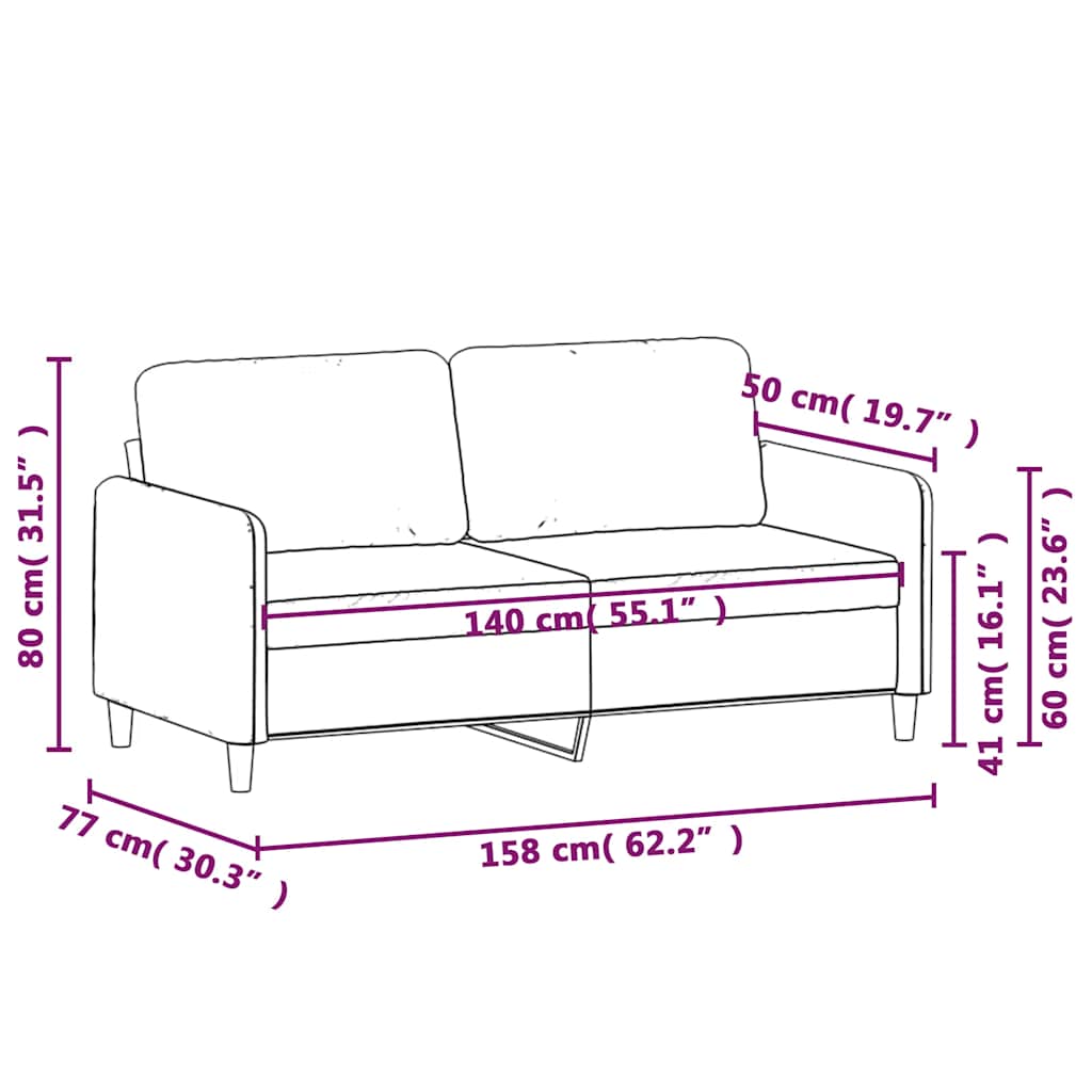 vidaXL Sofa 2-osobowa, żółta, 140 cm, tapicerowana aksamitem
