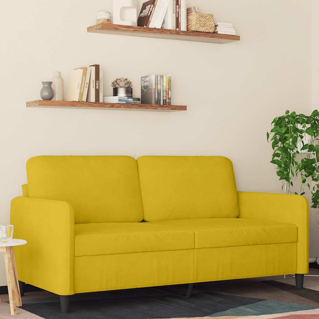 vidaXL Sofa 2-osobowa, żółta, 140 cm, tapicerowana aksamitem
