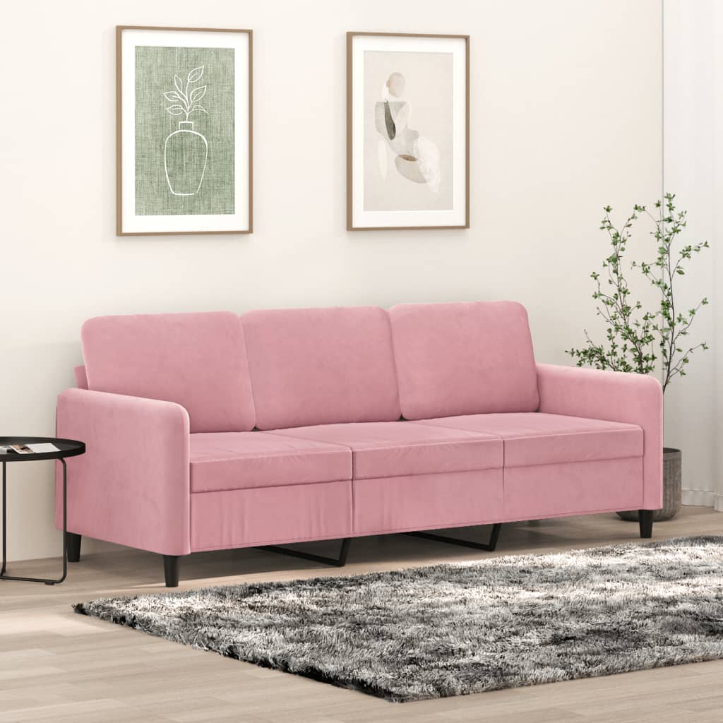 vidaXL Sofa 3-osobowa, różowa, 180 cm, obita aksamitem