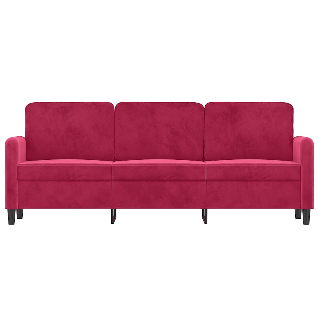 vidaXL Sofa 3-osobowa, winna czerwień, 180 cm, obita aksamitem
