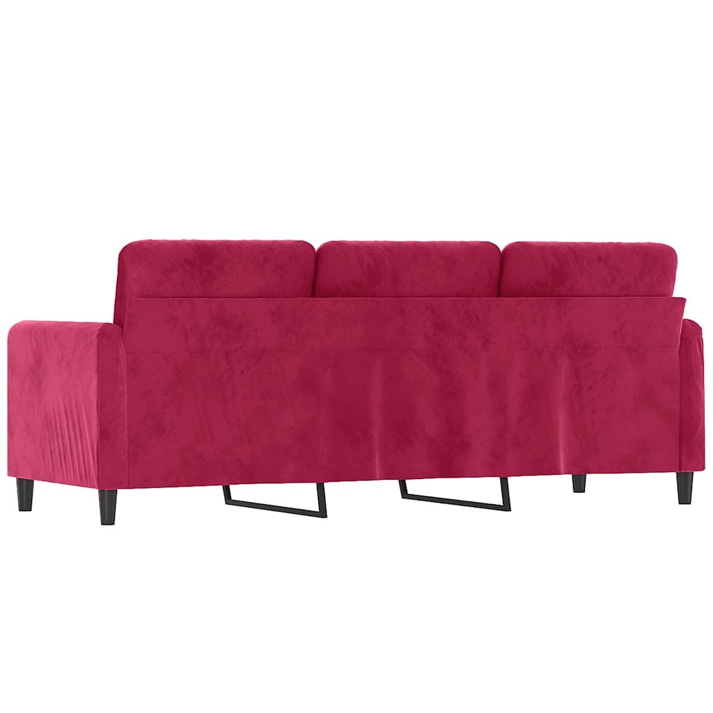 vidaXL Sofa 3-osobowa, winna czerwień, 180 cm, obita aksamitem