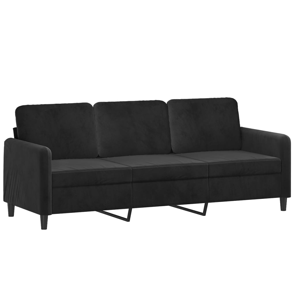 vidaXL Sofa 3-osobowa, czarny, 180 cm, tapicerowana aksamitem