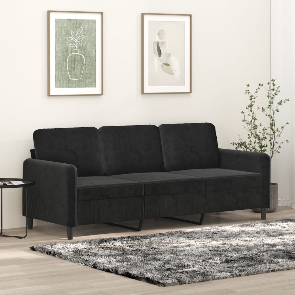 vidaXL Sofa 3-osobowa, czarny, 180 cm, tapicerowana aksamitem