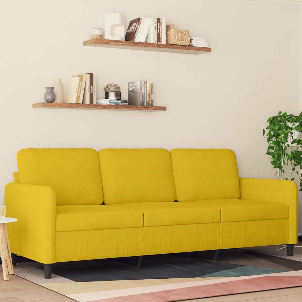 vidaXL Sofa 3-osobowa, żółty, 180 cm, tapicerowana aksamitem