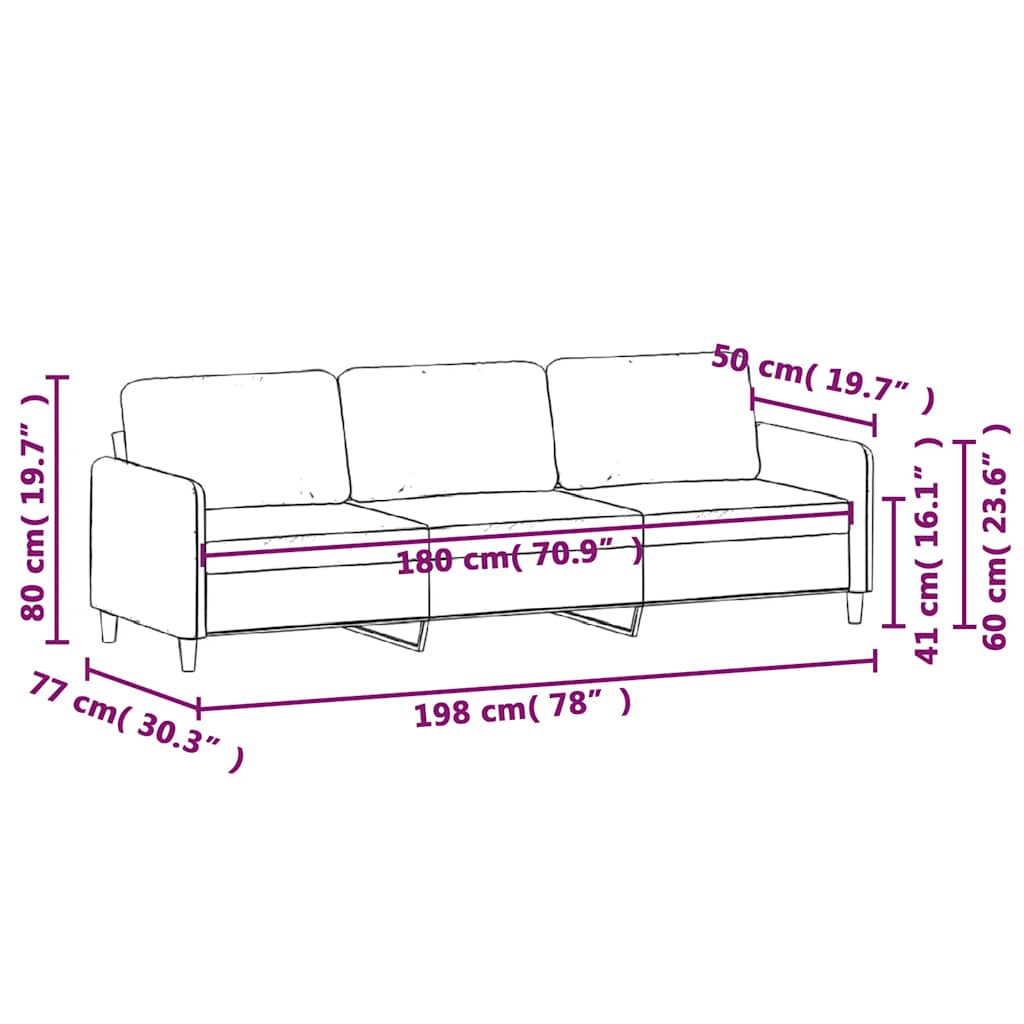vidaXL Sofa 3-osobowa, kremowy, 180 cm, tapicerowana aksamitem